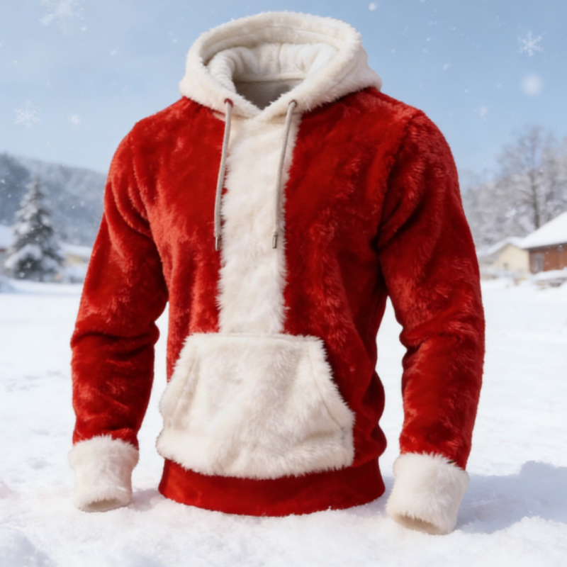 Winter New Men’s Fuzzy Hoodie Halloween & Christmas Festive Plush Pullover with Hood S-2XL
