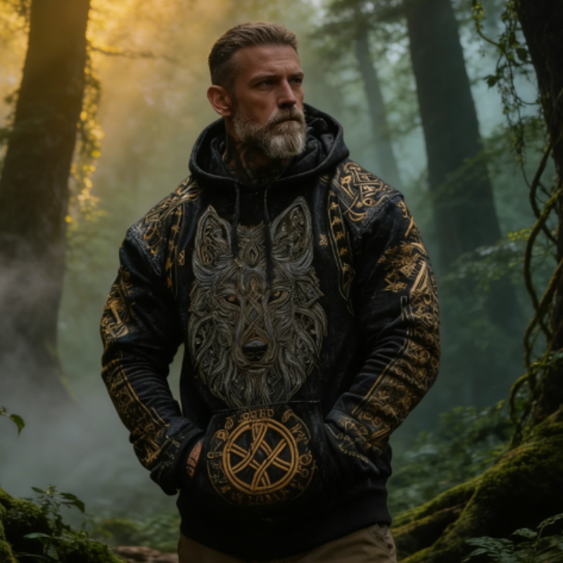 Viking Wolf 3D Printed Hoodie Norse Celtic Knot Pullover Sweatshirt for Men XS-4XL