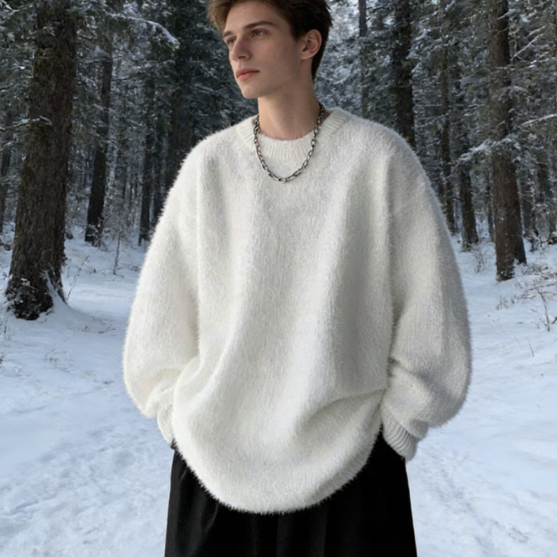 Men's Mohair Sweater Hoodie, Oversized Fit, Lazy Style American Streetwear, Fall Winter Cozy Pullover M-3XL