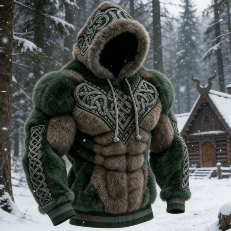 Men’s Casual Athletic Hoodie Muscular Chest Design Flannel Pullover Sweatshirt S-5XL