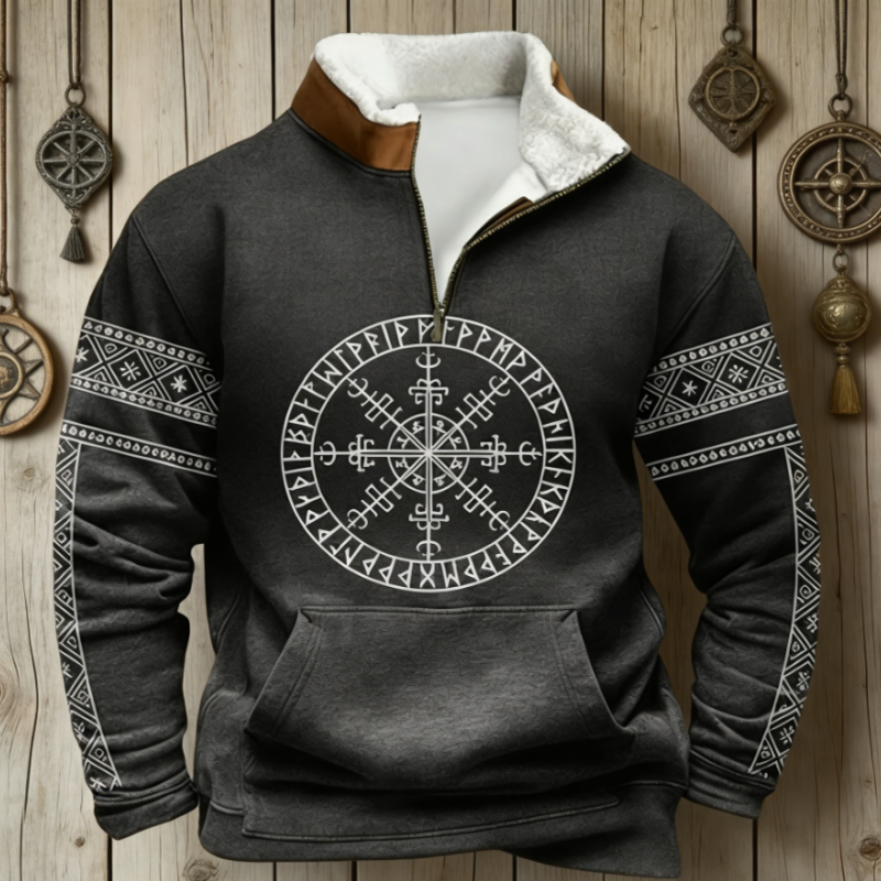 Fur Lined Hoodie Trendy Digital Print Slim-Fit Comfortable Fall Winter Pullover S-5XL