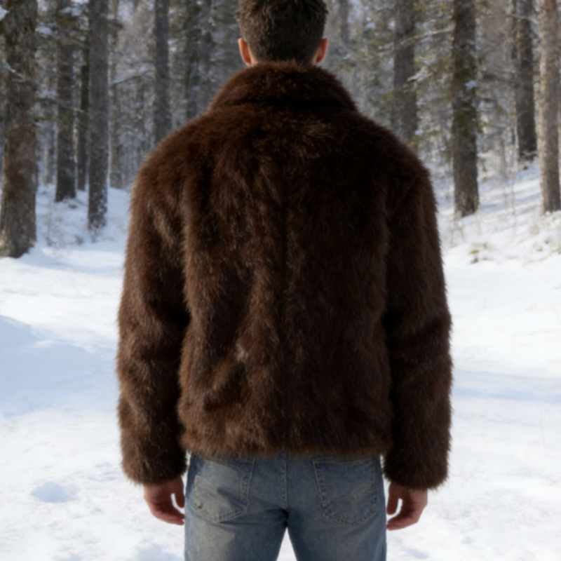 Men's Stand Collar Faux Fox Fur Short Jacket - Warm Faux Fur Coat S-3XL