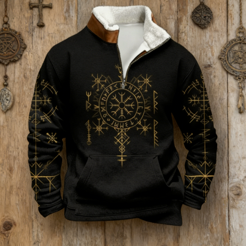 Fur Lined Hoodie Trendy Digital Print Slim-Fit Comfortable Fall Winter Pullover S-5XL