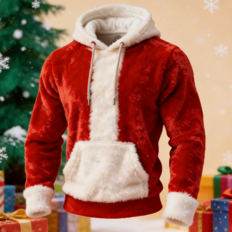 Winter New Men’s Fuzzy Hoodie Halloween & Christmas Festive Plush Pullover with Hood S-2XL