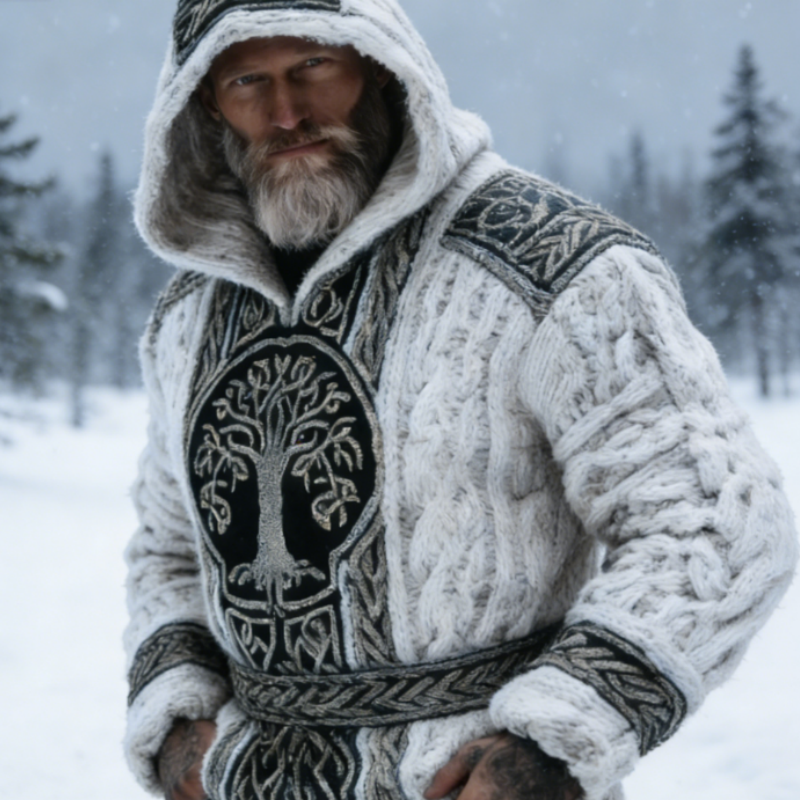 3D Printed Nordic Viking Yggdrasil Retro Cable Knit Pattern Hooded Sweatshirt Sizes S-6XL