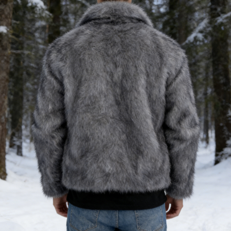 Men's Stand Collar Faux Fox Fur Short Jacket - Warm Faux Fur Coat S-3XL