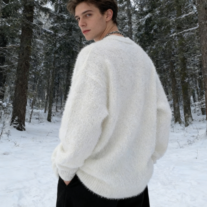 Men's Mohair Sweater Hoodie, Oversized Fit, Lazy Style American Streetwear, Fall Winter Cozy Pullover M-3XL