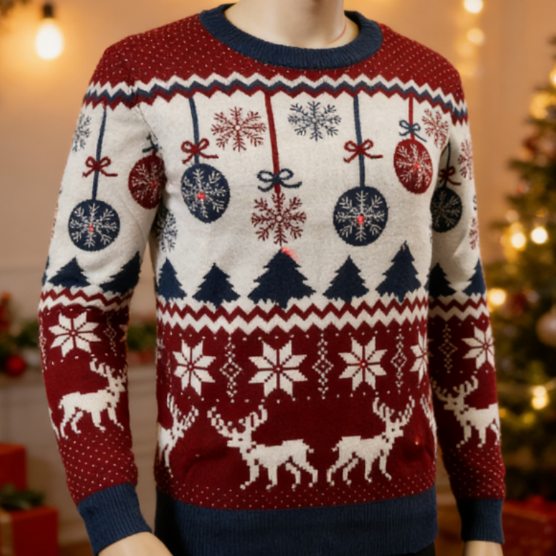 Ugly Christmas Sweater Snowflake Pattern Knit Pullover Jacquard Acrylic Long Sleeve Festive Holiday Casual Sweater M-3XL