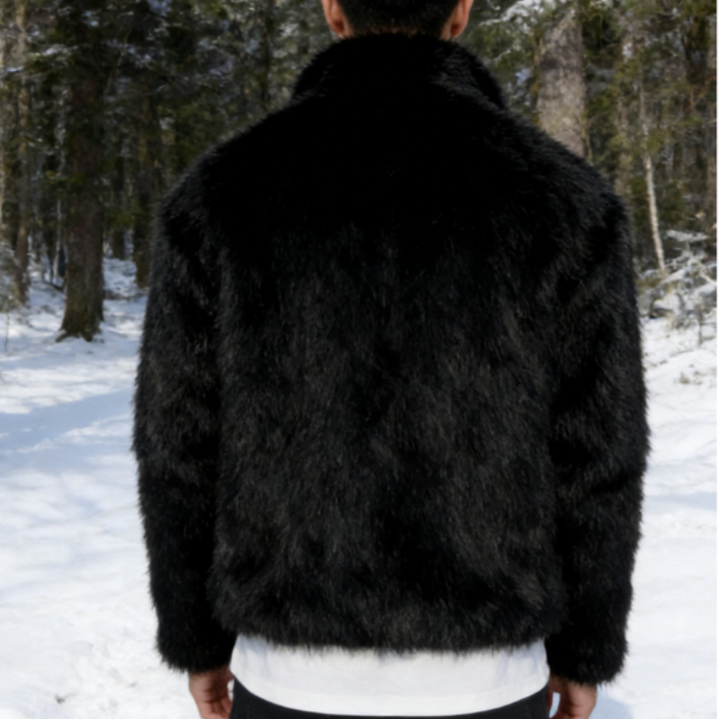 Men's Stand Collar Faux Fox Fur Short Jacket - Warm Faux Fur Coat S-3XL