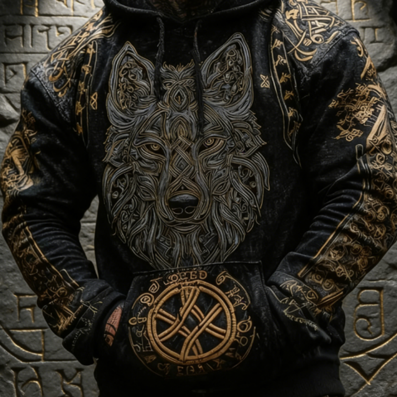 Viking Wolf 3D Printed Hoodie Norse Celtic Knot Pullover Sweatshirt for Men XS-4XL